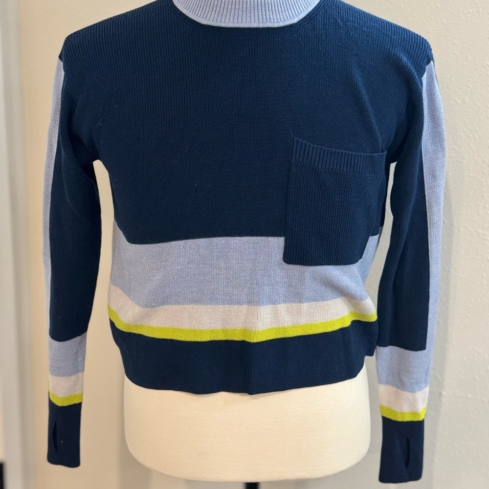 Athleta Blue and Gray Crewneck Sweater with Modern Design